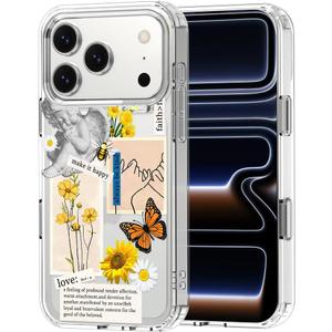 MOSNOVO for iPhone 17 Pro Case | Military Grade 6.6ft Drop Tested | Camera Control | Clear with Vintage Collage Art Design