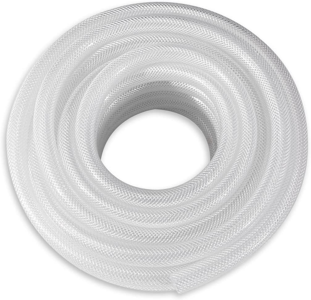 DAVCO 1/4" ID 50 ft Heavy Duty Braided Clear Plastic Vinyl Tubing, Flexible High Pressure Reinforced PVC Vinyl Tube Hose, Non-toxic, BPA Free