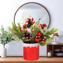 Mini Christmas Tree, Mini Tabletop Christmas Tree Decor for Desk Bedroom Office Home Small Christmas Decorations with Red Christmas Ball Santa Figure Pine Cones for Holiday