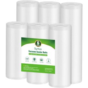 Syntus Vacuum Sealer Bags, 6 Pack 3 Rolls 11" x 20' and 3 Rolls 8" x 20' Commercial Grade BPA Free Bag Rolls, Food Vac Bags for Storage, Meal Prep or Sous Vide