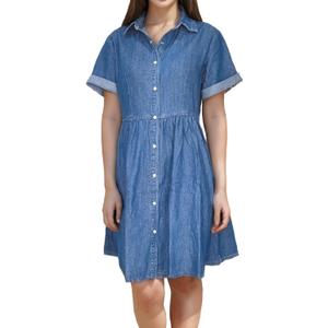 Denim Dress for Women Short Sleeve Button Down Jean Dresses Womens Casual Babydoll Denim Dresses with Pockets (Medium, Snap /a Blue)