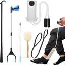 6PC Hip Replacement Recovery Kit, Includes Sock Aid, Long Handle Shoe Horn, Grabber Reacher, Telescoping Back Scratcher, Leg Lifter, Long Handled Bath Sponge, Aids for Postoperative Recovery