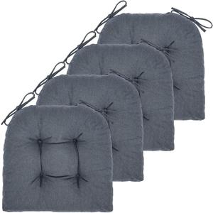 Chair Cushion, 4 Pack Chair Cushions for Dining Chairs, Chair Pads and Mat with Ties for Indoor Kitchen Seat and Desk (4 Count - 17 x 16 in, Dark Grey)