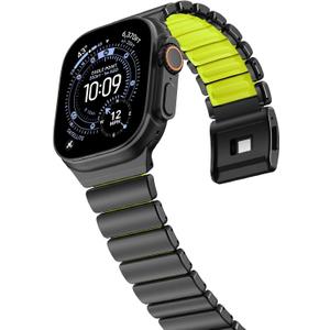 NewWays Stainless Steel & Silicone Hybrid Band for Apple Watch Ultra 3 2 1 (49mm) & Series 11 10 9 8 7 6 5 4 SE 46mm 45mm 44mm Link Bracelet Magnetic Clasp Sport Metal Strap for Men