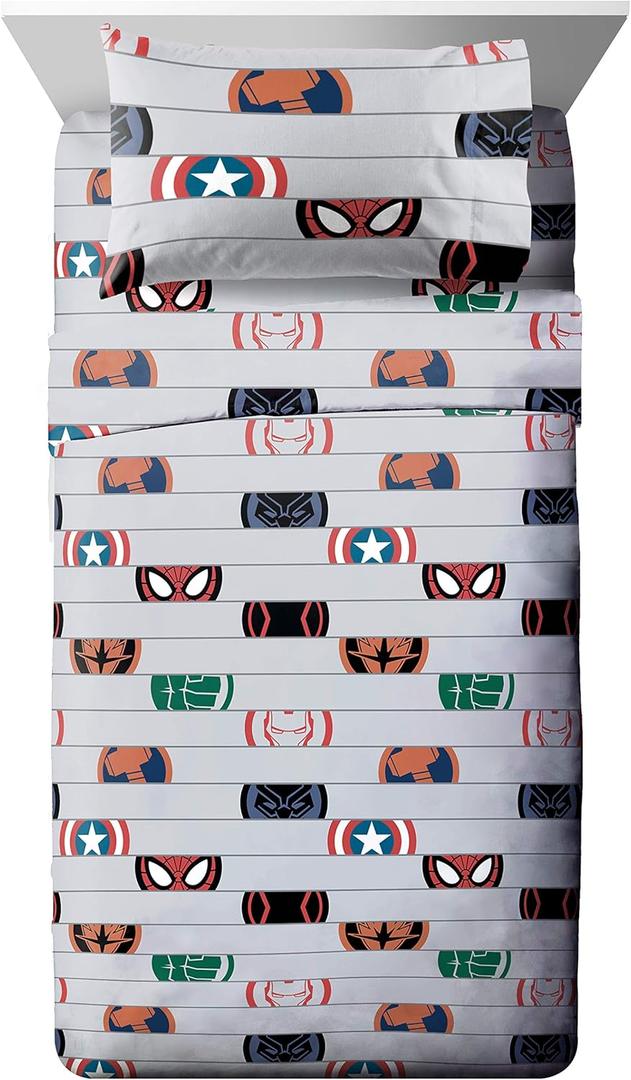 Jay Franco Kids Sheet Set with Fitted, Flat Sheets & Pillow Cover - Ultra-Soft Bedding with Pillowcase for Room Decor, Gray - Avengers, 4 Piece Full