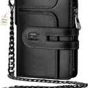 furid Genuine Leather Chain Wallet: RFID Blocking Men's Wallet with Anti-Theft Chain - Bifold Zipper Coin Pocket Holds 15+ Cards - Gift for Motorcyclists Outdoor Workers Travelers on Birthday (T20_Black)