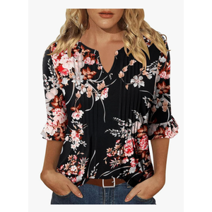 KISSMODA Womens 3/4 Length Sleeve Tops Summer Blouses Spring Ruffle Tunic T-Shirts Dressy Casual L