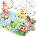 Love&Mini 3 in 1 Musical Mat for Toddlers 1-3 with Drum 6 Musical Instrument and 8 Animals Sounds Piano Mat Toy for 1 2 3 Years Old Girls Boys Birthday Gift