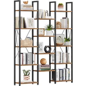 NUMENN Triple Bookshelf, 5-Tier Bookcase with 14 Display Shelves, Vintage