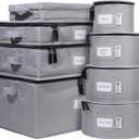 Hard Shell China Storage Containers 8-Piece Set Moving Boxes for Dinnerware, Glasses, Plates, Mugs and Saucers Sturdy Dish Organizer with Dividers for Seasonal Storage - Service for 12 - Gray