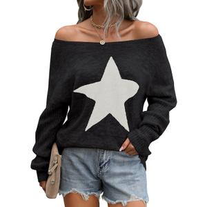 Blooming Jelly Women's Off The Shoulder Sweaters Cute Fall Tunic Tops Knitted Pullover Sweater (Black, M)