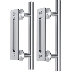 EaseLife 12" Stainless Steel Sliding Barn Door Handles and Pulls Flush Hardware Set, Double Sided, Brushed Finish, Easy Install, 2 Pack (Silver)