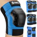 Tanden Skateboard Protective Gear Knee Pads and Elbow Pads Set, Elbow and Knee Pads for Roller Skating Wrist Guards Skateboarding Pads (Youth (9-15 Years), Blue)