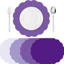 Tinlade 80 Pcs Purple Paper Placemats 13 Inch Disposable Place Mats Decorative Round Scalloped Table Placemats for Wedding Banquet Bridal Birthday Party Supplies Dining Tableware Decor