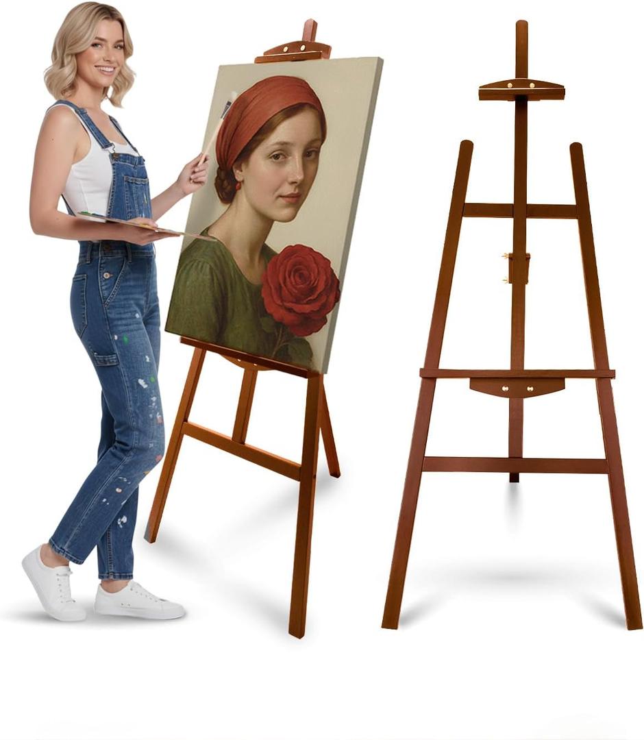 Foldable & Adjustable Art Easel Stand, Pine Wooden Easel Art Easels for Painting Adult Artist Easel Stand for Painting Easle Floor Standing,Large Easel Stand for Display Canvas Wedding,Walunut Easel, 33" x 22" x 59"