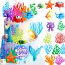 LaVenty 14 PCS Luxury Under The Sea Cake Decorations Fishing Cake Decorations Sea Turtle Octopus Ocean Cake Topper Under The Sea Party Supplies