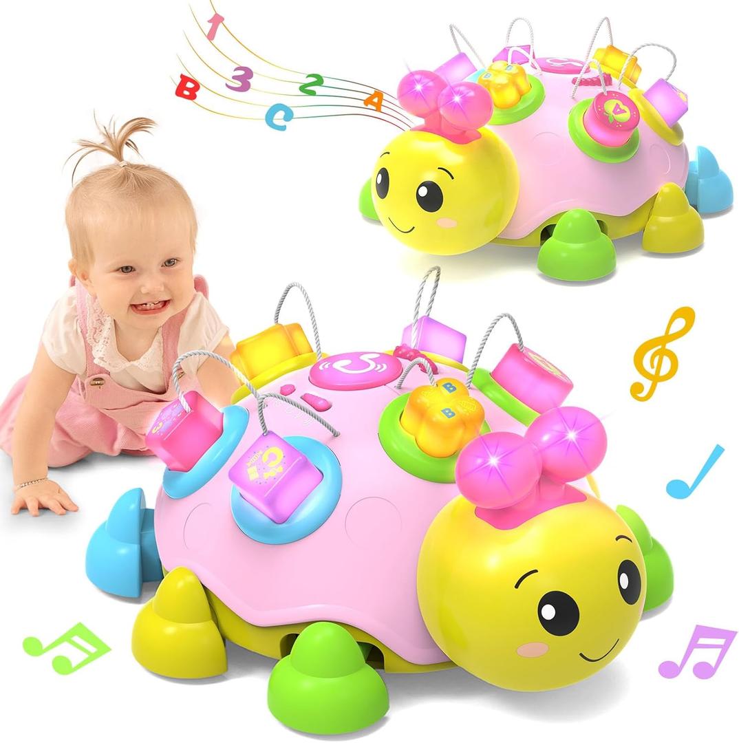 Baby Musical Ladybug Crawling Toys,Baby Toy 6-12 Months with Light-up Music, Early Educational Learning Montessori Toy, Infant Gift Toys for 7 8 9 10 11 Months 1-2 Years Old Newborn Girls (Pink)