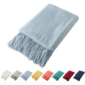Homiest Decorative Knitted Throw Blanket with Fringe Soft & Cozy Tassel Blanket for Couch Sofa Bed (Baby Blue, 50x60)