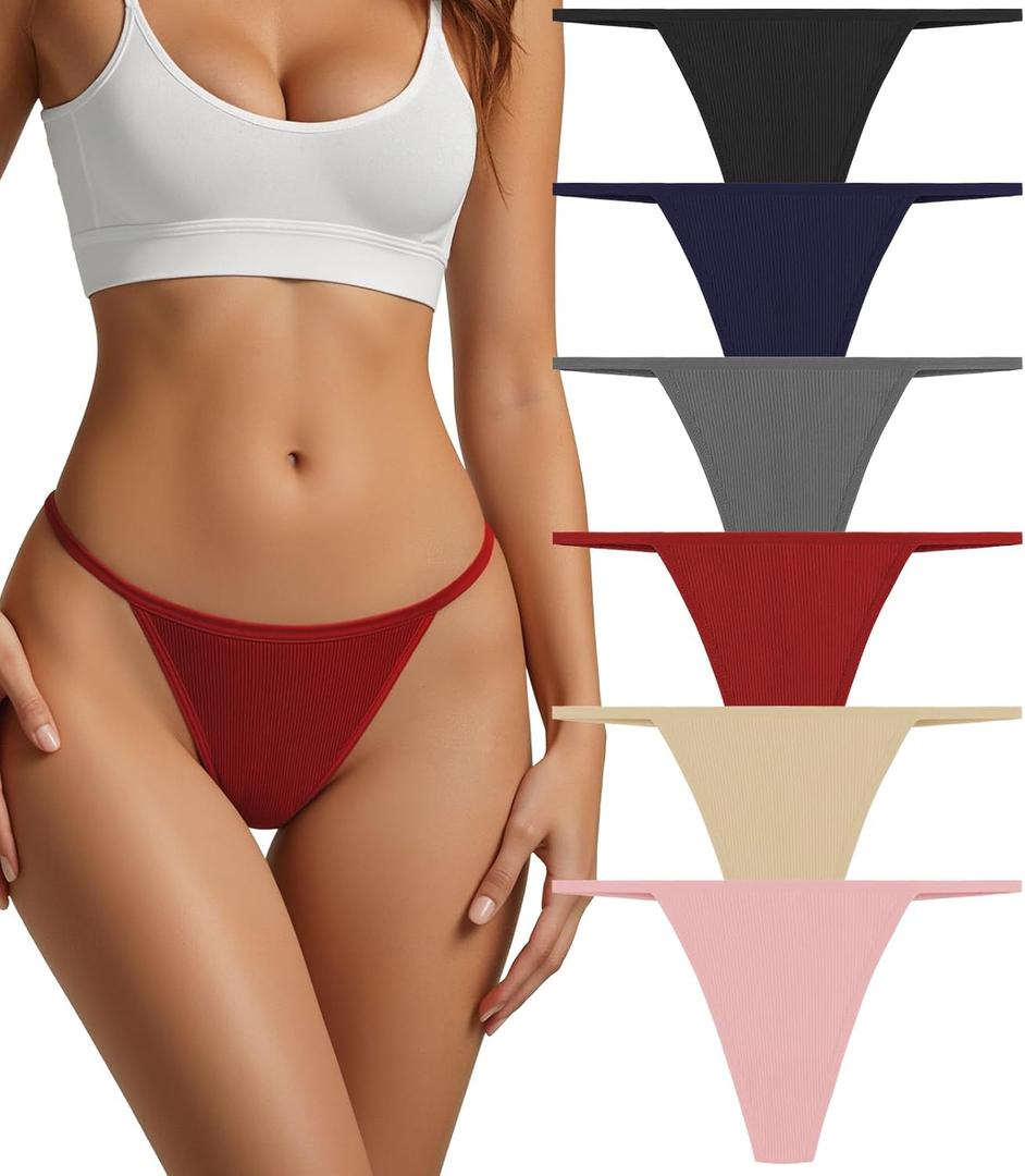 Cotton Thongs for Women G-String Breathable Underwear Low Rise T-back Panties Comfortable Stretch 6 Pack XL
