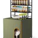 Lekereise Large Hidden Litter Box Furniture, Cat Litter Box Enclosure with Removable Waterproof Cover, Kitty Litter Box Furniture with 3-Tier Adjustable Shelves Storage and Wheels (70.87H, Green)