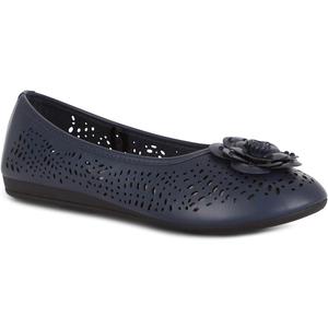 Antwerp Womens Flats Slip-On Shoes Comfortable with Memory Foam Eyelet Details & Rose Ornament (8.5 Wide, Navy)