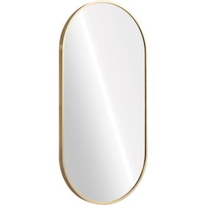 Navaris Oval Wall Mirror - 75 x 38 x 3 cm - Wall Mounted Hanging Mirror with Brushed Brass Rustproof Aluminium Frame - Mirror for Bathroom Bedroom Hallway