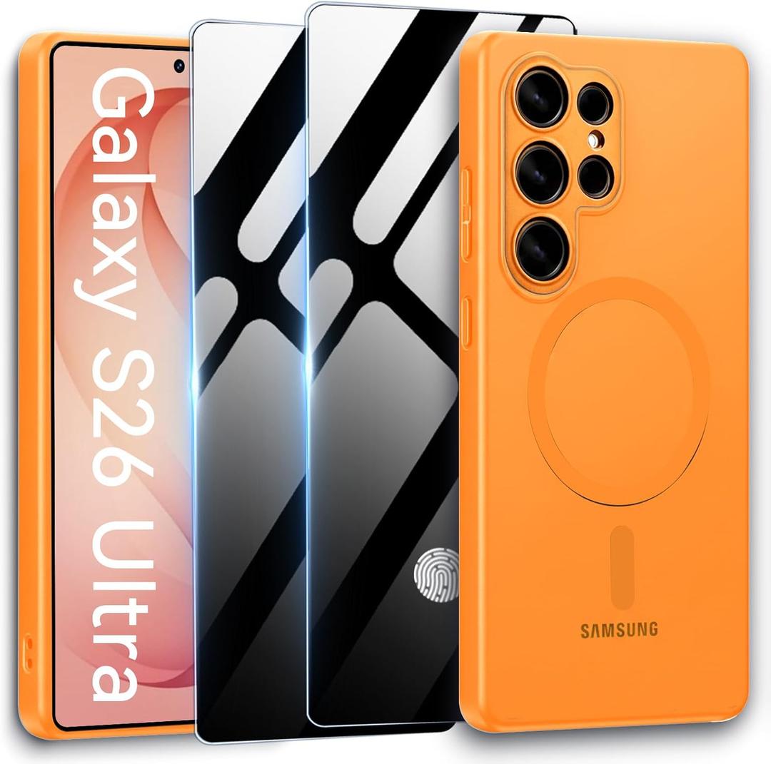 for Samsung Galaxy S26 Ultra Magnetic Case with 2 Privacy Screen Protector [Compatible with MagSafe],Ultra-Thin Shockproof Protective Phone Case for Galaxy S26 Ultra,Orange