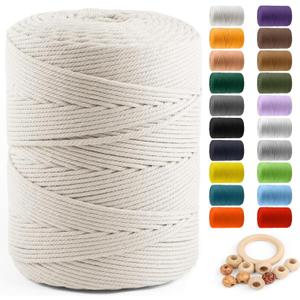 Macrame Cotton Cord 4mm x 547yds, ZUEXT Natural Handmade Beige White Braided Cords 4 Strands Knitted Rope String for Craft Wall Hanging Weaving Tapestry Dream Catchers Hanger DIY Gift (500m)