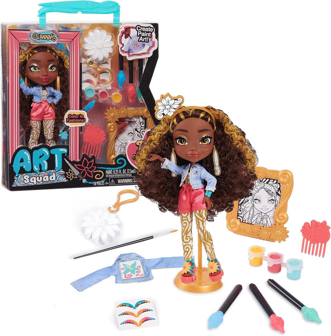 Art Squad Vannah 10-inch Doll & Accessories with DIY Craft Painting Project, Brown Hair, Kids Toys for Ages 3 Up by Just Play