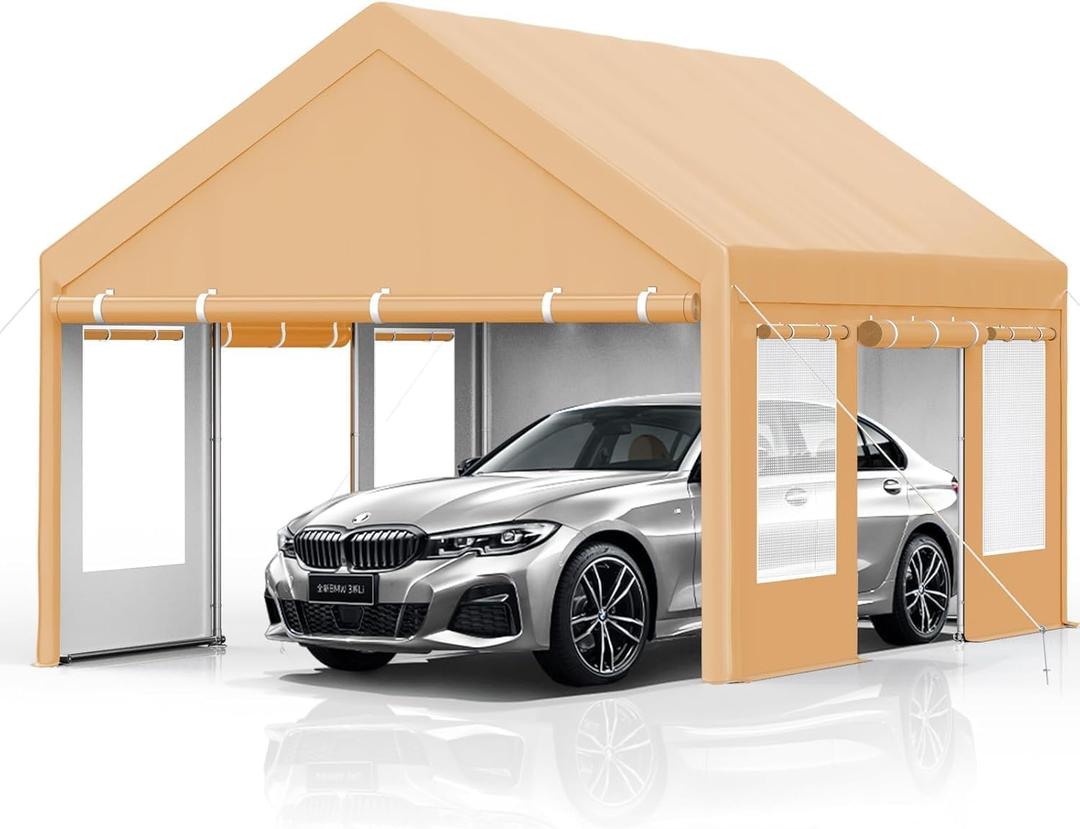 Heavy Duty Carport 13x20 FT Oversized Portable Garage with 4 Doors & 4 Windows, Reinforced Frame, All Weather Protection Outdoor Shelter Canopy for Cars, Boats, Trucks, BBQ and Gatherings (Yellow)