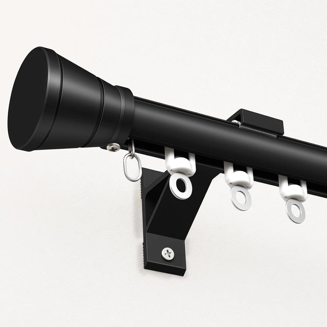 Track Curtain Rod,9ft Heavy Duty Traverse Curtain Rod, Black