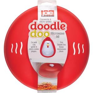 Joie Doodle Doo Microwave Lid, Vented Splatter Cover for Even Cooking, 10-Inch Guard Fits Over Plates to Keep Kitchen Appliance Clean, BPA-Free, Cute Rooster Design, Red