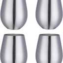 Buyer Star 304 Stainless Steel Wine Glasses Set of 4 - Large 17 oz Outdoor Stemless Wine Tumblers - 100% Unbreakable & Stemless Metal Drinking Cups for Home and Outdoors Dishwasher safe (Silver)
