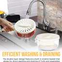 Multifunctional Fruit Washing Bowl with Strainer,Strainer Container with Lid,2 in 1 Drain Basket with Foldable Handle,Berry Fruit Fridge Container for Refrigerator,Kitchen Sink for Washing,Storage