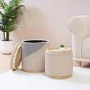 PINPLUS Round Ottoman with Storage Set of 2, Vanity Stool with Storage, Small Ottoman with Tray Teddy Velvet Foot Rest Stool for Bedroom, Living Room, Dorm (Beige), Small + Large