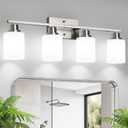 Ascher Bathroom Light Fixtures, 4-Light Vanity Light Over Mirror, Brushed Nickel Wall Sconces with Milky White Frosted Glass Shades, Wall Lamp for Living Room Bedroom, E26 Base(Bulbs Not Included)