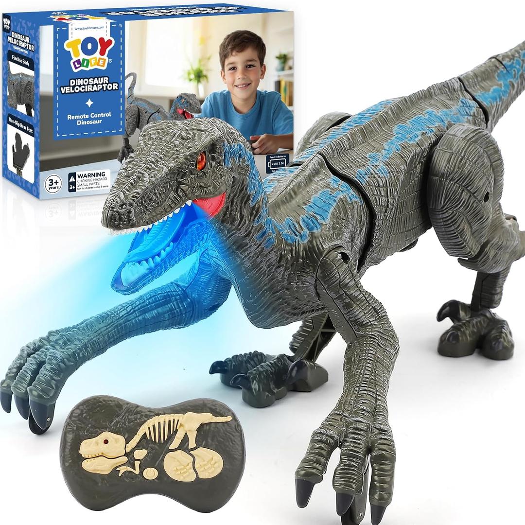 STEAM Life Remote Control Dinosaur Toys for Kids 3-5 4-7 8-12, Large Rechargeable Velociraptor RC Dino with Walking, Lights & Sounds, Realistic Jurassic Toy Birthday Gifts for Boys Girls