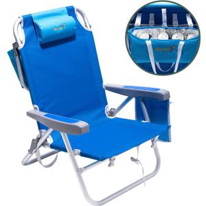 SUNNYFEEL Low Beach Chair 5 Position Lay Flat, Portable Folding Backpack Beach Chairs Heavy Duty with Cooler Bag, Cup Holder for Outdoor/Lawn/Trip/Picnic/Fishing, Foldable Camping Chair (New Blue)