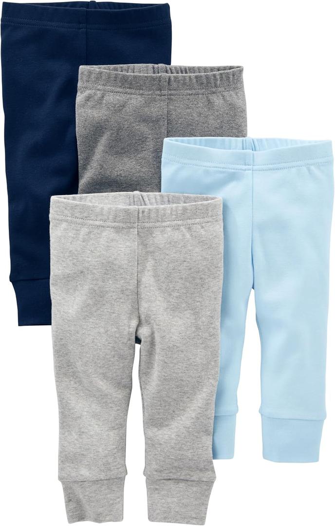 Simple Joys by Carter's Unisex Babies' Pant, Pack of 4 (0-3 Months, Blue/Grey/White)