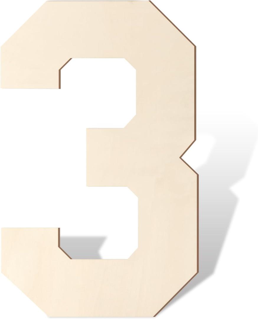 Wooden Letters and Numbers 17 Inch, Big Wooden Number 3 Shape Cutout Vintage Sports Style Unfinished Wood Alphabet Numbers for Wall Decor Nursery Name Painting Crafts Party Room Home Decoration