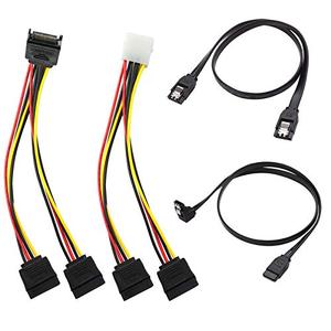 KETAWA SATA Data Cable & 15 Pin Power Splitter Cable (4 Pack) - 6.0 Gbps High-Speed Data Transfer, Compatible with SATA Hard Drives, SSDs, Optical Drives - All-in-One Storage Expansion Cable Kit