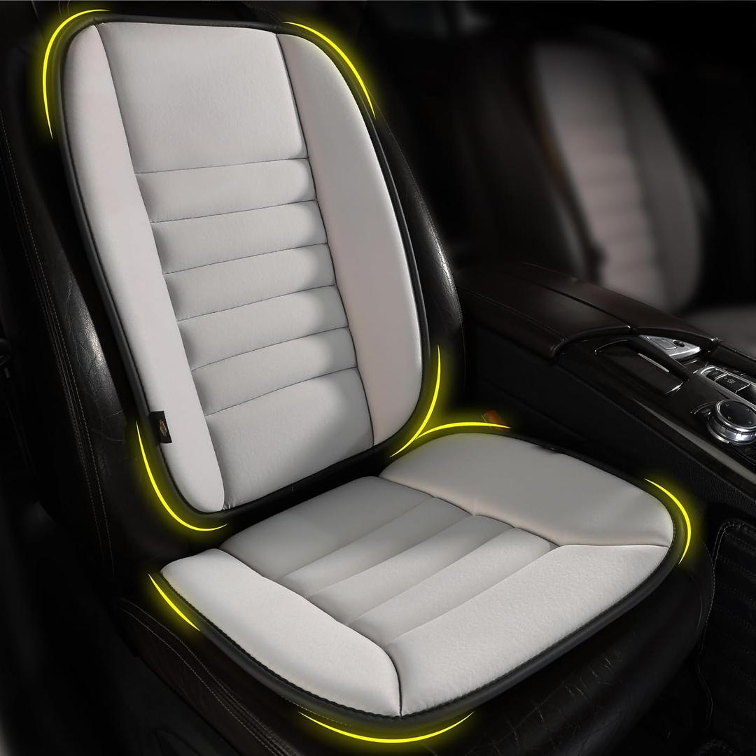 kingphenix Car Seat Cushion with Back Support Pillow: Enhanced Comfort Memory Foam Design for Pain Relief, Ideal for Drivers and Office Use - Ergonomic Lumbar Comfort for Long Sitting - Gray, Front