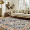 Area Rugs for Living Room - 5x7 Area Rugs, Machine Washable Rugs 5x7, Non-Slip, Stain Resistant Soft Boho Vintage Large Carpet Low Pile Thin Rugs for Living Room Bedroom (Gray Mixed With Green)