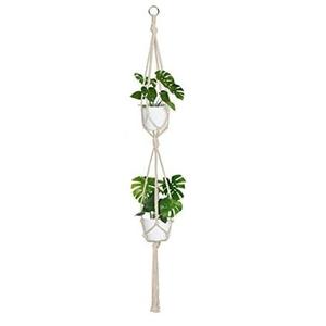 2 Pack Macrame Plant Hangers, Indoor Hanging Plant Holder with S Hooks and Hook Nails, Handmade Macrame Planter Hanging Baskets for Small Plant Pots, Boho Home Decor, Plant hanger are suitable for pots with a diameter of 12 cm to 20 cm. (Plants or pots are not included), (Beige)