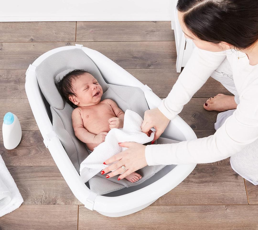 Regalo Baby Basics 3-in-1 Grow with Me Baby Bathtub with Foam Padded Air Mesh Sling, Adjustable Infant Bath Tub for Newborn to Toddler, Baby Bath Seat Support, Easy Clean with Drying Hook