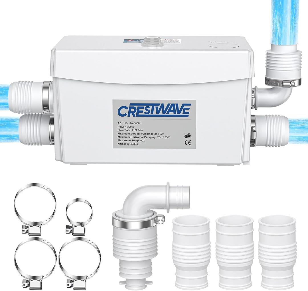 CrestWave Powerful 300W utility Sink Pump with 3 Water Inlets