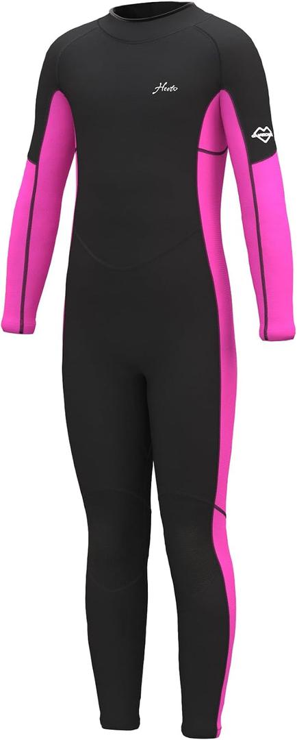 Hevto Kids Wetsuit for Girls Toddler Size 10 Year Child Youth 3/ 2mm Neoprene Wet Suit Full Thermal Swimsuit Swimming in Cold Water (K1-Pink, 10)