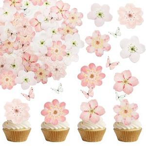 58 PCS Edible Cherry Blossoms Butterfly Cupcake Toppers Flowers Cake Decorations Wafer Paper Flowers Cupcake Topper for Baby Shower Kids Birthday Party Decorations Supplies Colorful