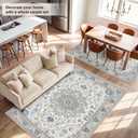 10x12 Area Rugs for Living Room, Machine Washable Boho Vintage Rug, Waterproof Surface & Non-Slip Backing, Foldable Soft Low Pile Floral Medallion Carpet for Bedroom Dining Room