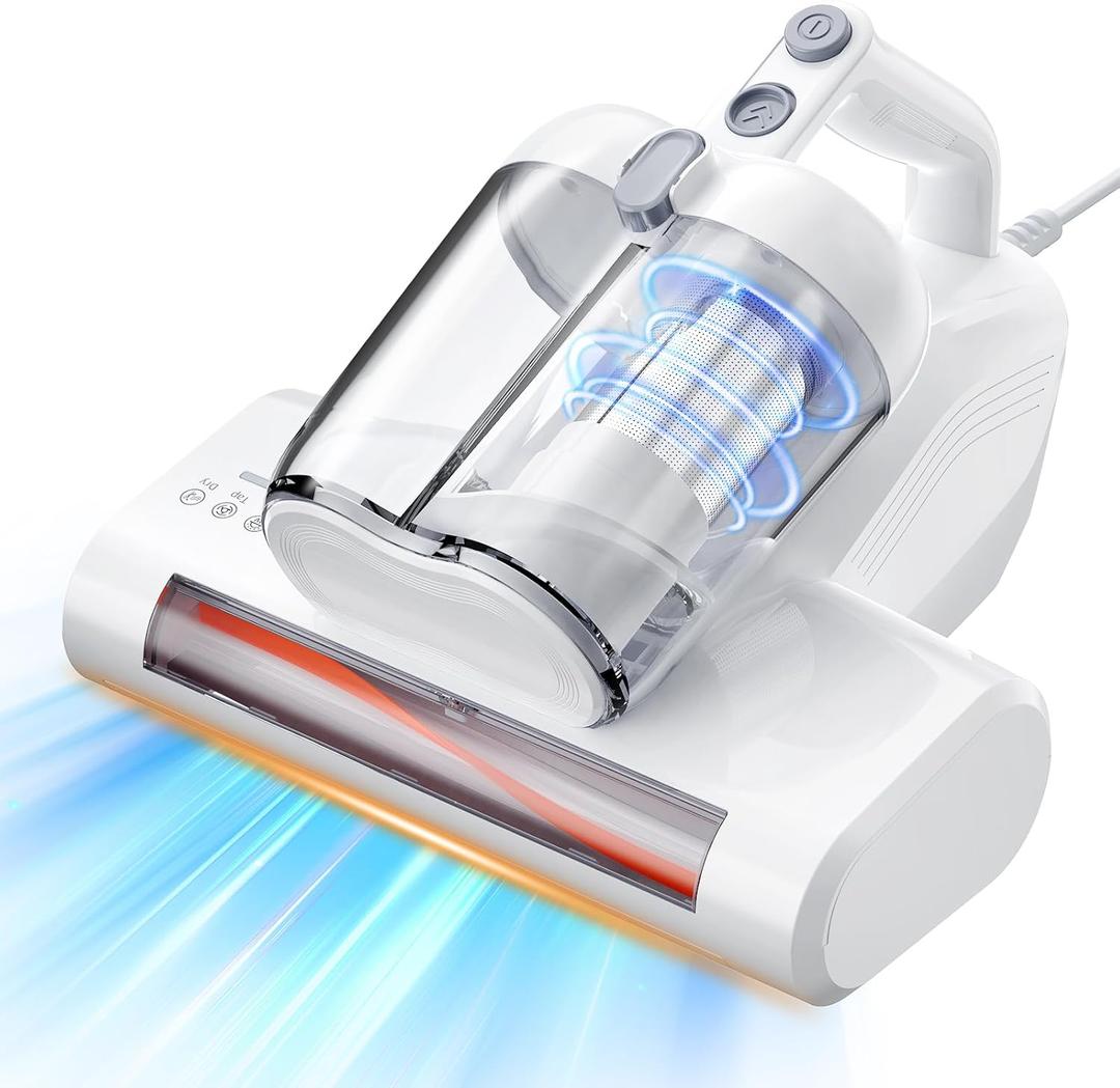 Mattress Vacuum Cleaner Bed Vacuum Cleaner with 16Kpa Suction 253.7nm UV-C Light & 40000 Rpm/Min Brushroll Rotation & HEPA Filter & Heating Tech, Includes A Spare Filter ,600W, (Ultra-UVC-K16, Corded) (White)